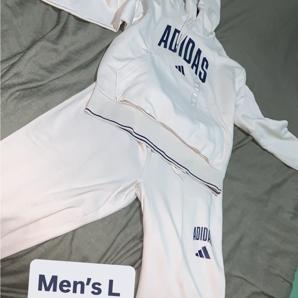 Adidas White Hoodie and Pants Set